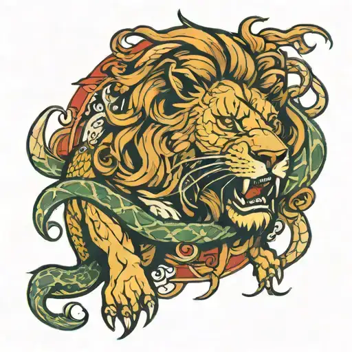 Lion Being Attacked By Snake