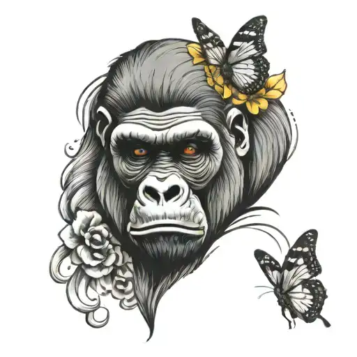 Gorilla Lady Head With Butterfly Emerging