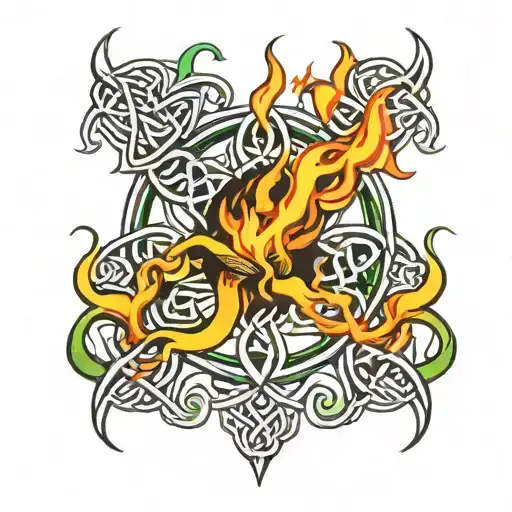 Thin Celtic Knot Roots Surrounded By Flames