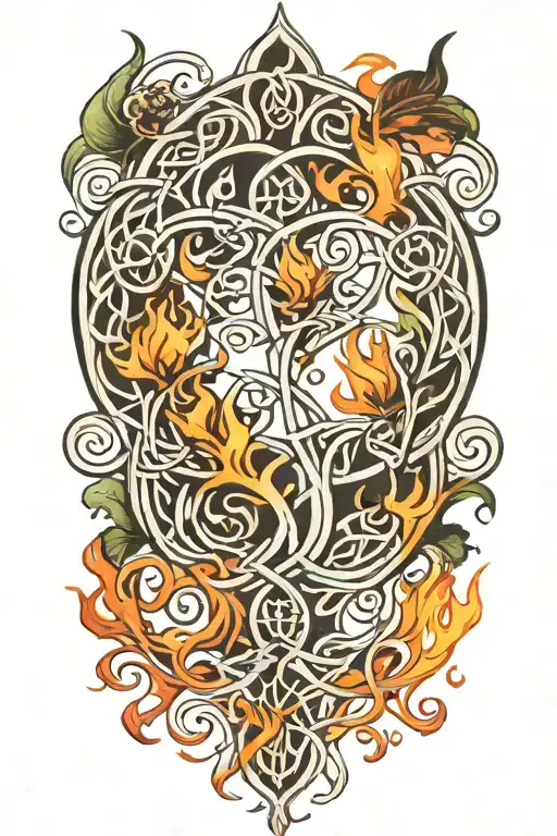 Thin Celtic Knot Roots Surrounded By Flames
