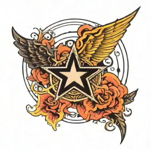 A Black Star With Wings On The Sides