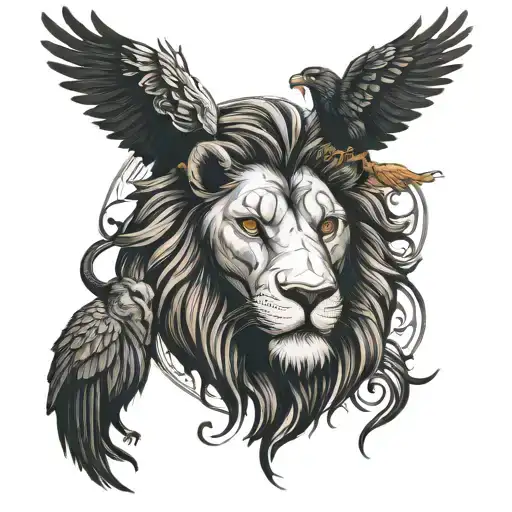 Lion And Goat With Crows