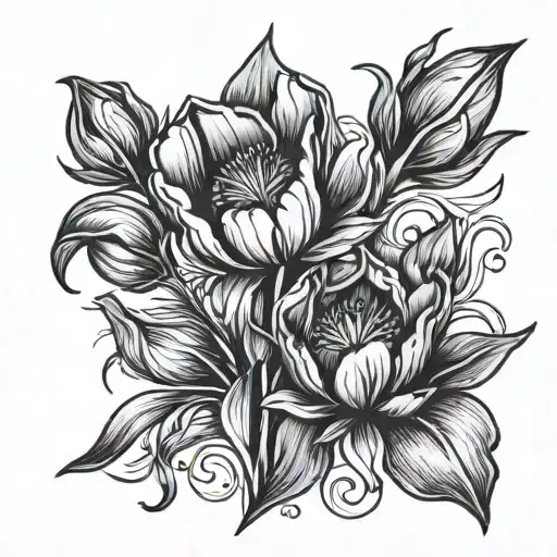 Tulips Black Grey Tattoo Design