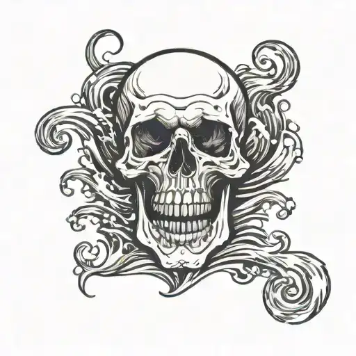 Skull With Sea Waves Crashing In The Background Black