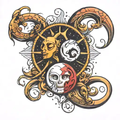 Sun And Moon With Cancer And Aries Sign Intertwined