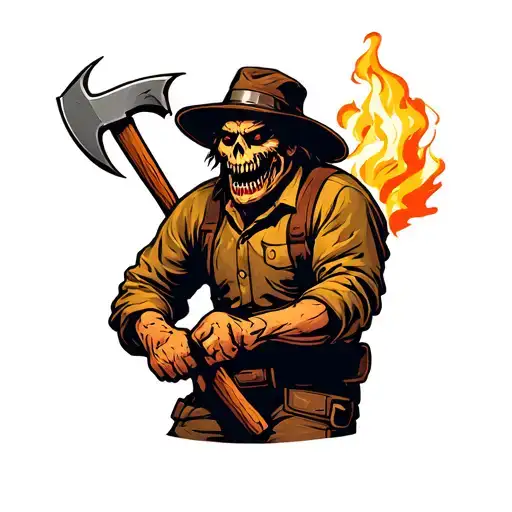 Scary Old Miner Swinging Pick Axe