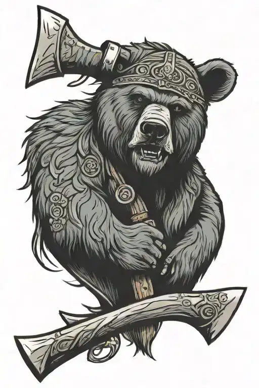 Bear Head With Viking Axe