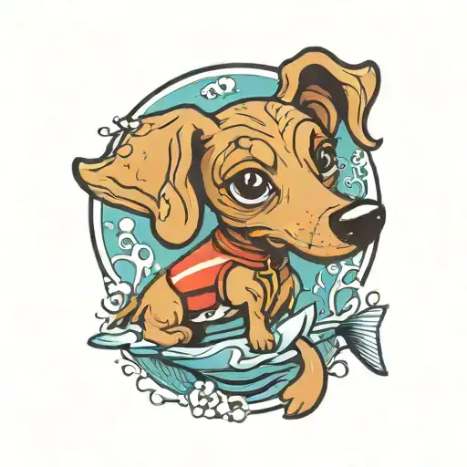 Weenie Dog Holding A Fish