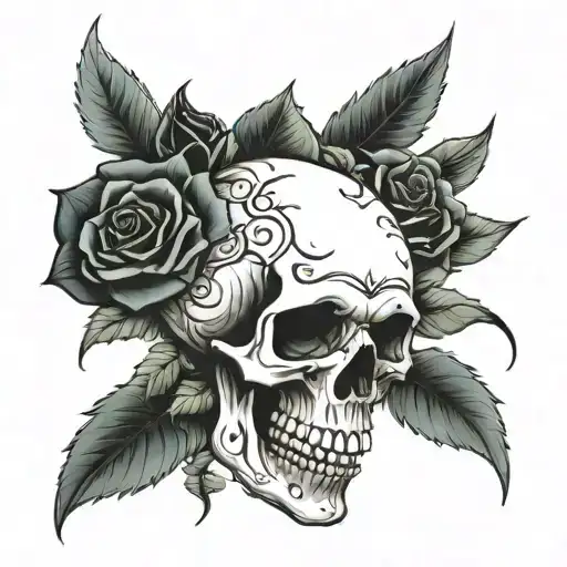 Skull And Roses And Naja Life And Death
