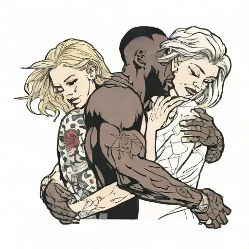 A Dominant Muscular Black Man Holding In Arms A Shy Skinny White Blonde Female