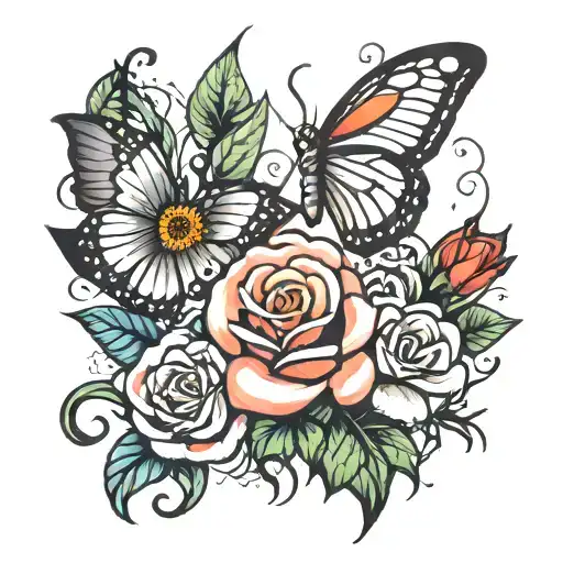 Rose That Says Love Yourself With Flowers And Butterflies Around It