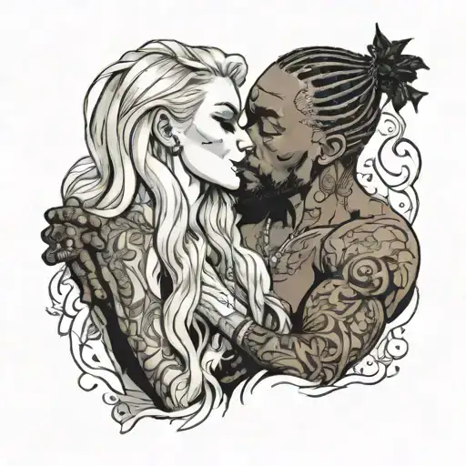 A Very Muscular Black Man Look Kiss A Very Skinny Small White Blonde Female