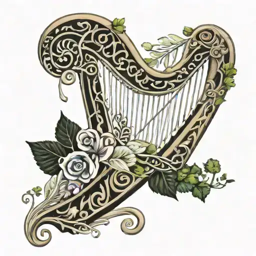Silver Fern Attached To Irish Harp Surrounded