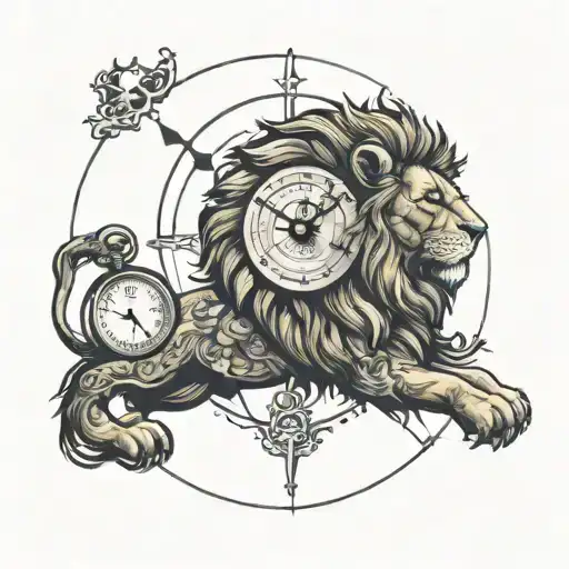 Time Clock And A Lion Wearing