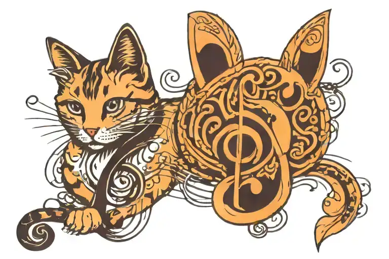 Paw Print Cat Music Note Intertwined