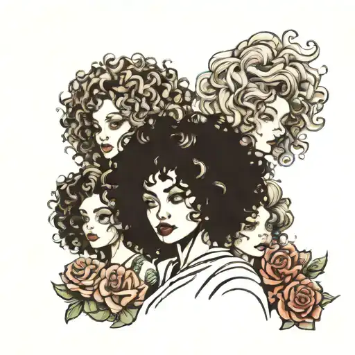 Mother Is Two Daughters With Curly Hair