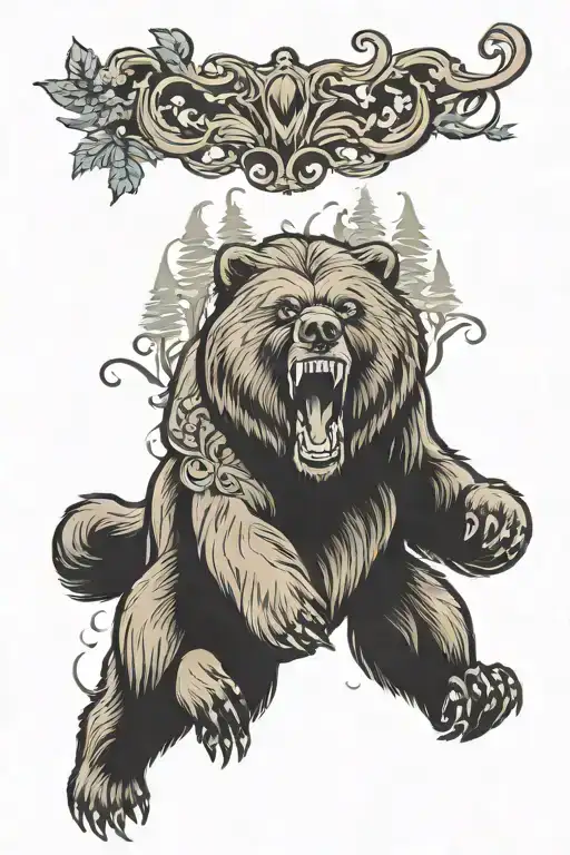 1 Grizzly Bear Roaring Into Forrest With His Mighty Power