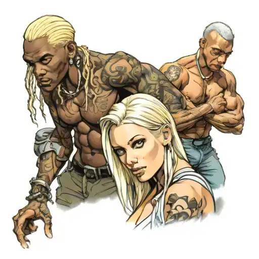 One Very Slim White Blonde Female Submit To Two Muscular Big African Males