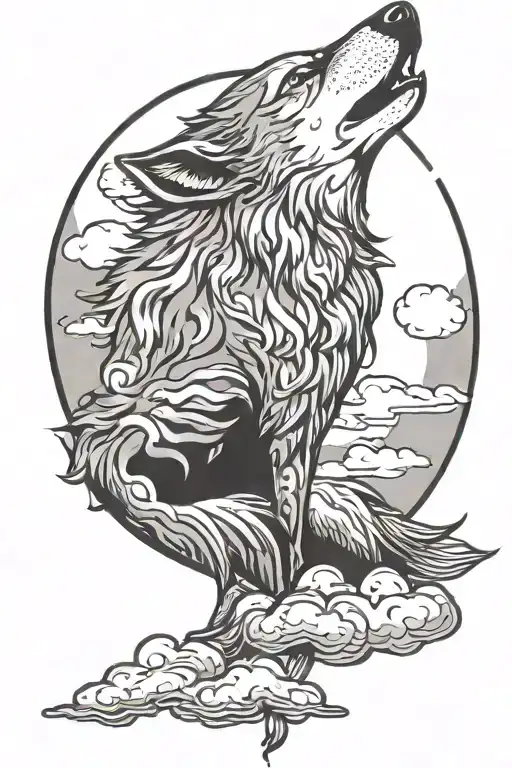 Howling Wolf Howling At The Moon With Clouds