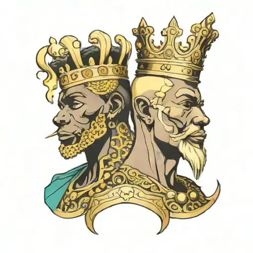 Very Slim French Blonde Female And A Muscular Big African King Males With Crown