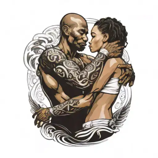 Slim White Teen Girl Sourrounded By A Muscular African Man's Arms