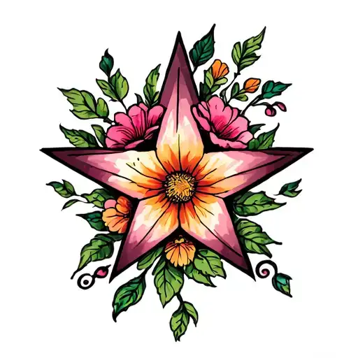 Traditional Star With Flowers Growing
