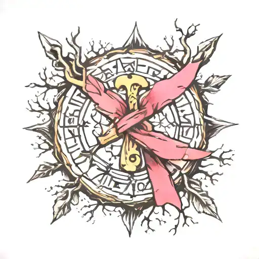 Vegvisir With Tree And Breast Cancer Ribbon Wrapped