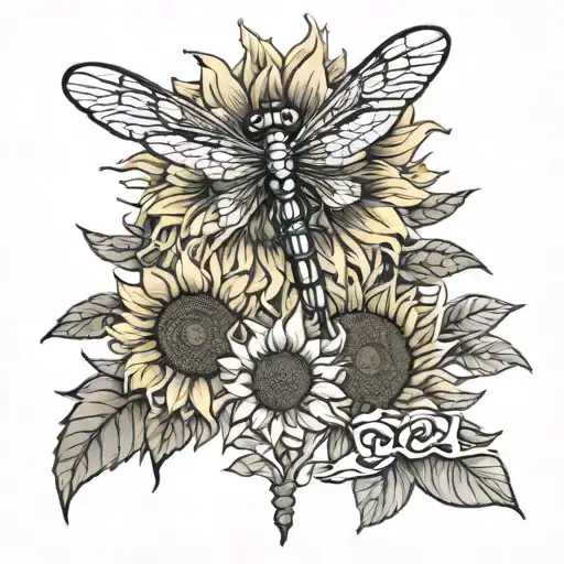 Dragonfly And Sunflower
