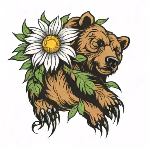 Bear Paw With A Daisy Flower