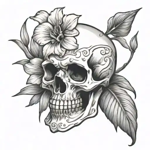 Skull With Gladiolus Flower