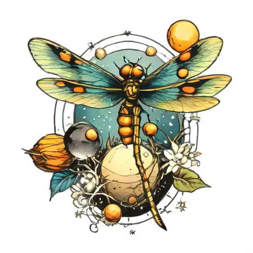 Dragonfly With Planets Above It