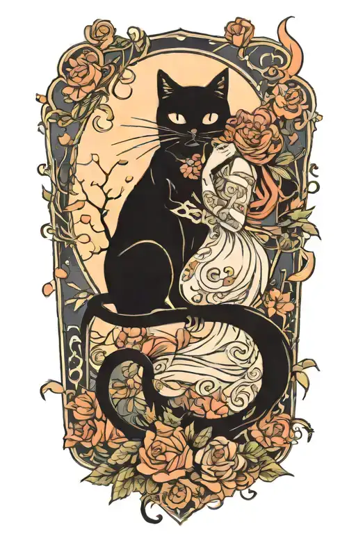 Black Cat And Witch In Love Under A Full Moon