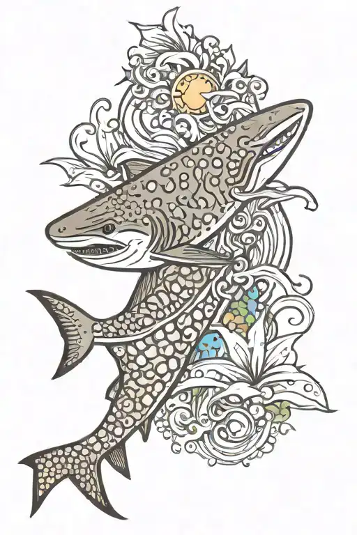 Ocean Theme Back Tattoo With Whale Shark