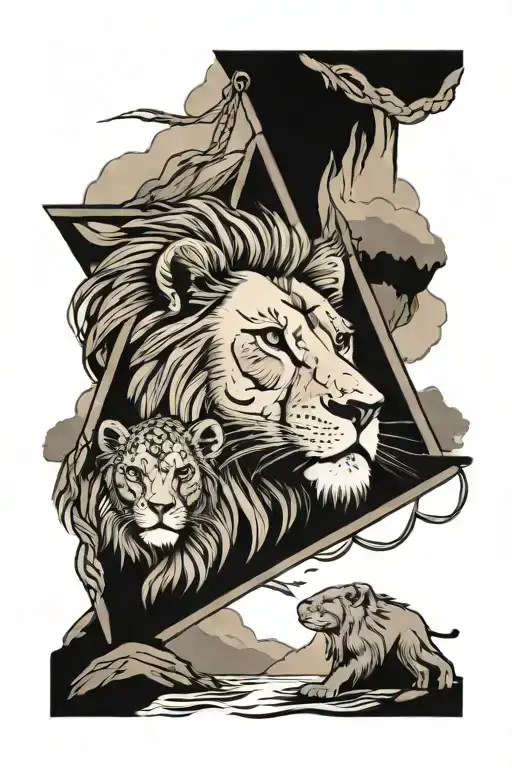 Lion With Cub Abowe The River Mountain Hammock