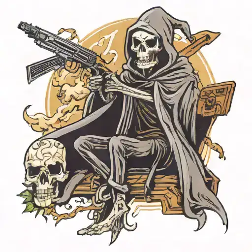 Grim Reaper And Ak 47 Smoking