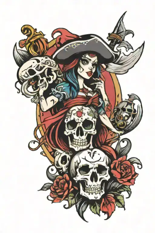 Mermaid And Pirate Skull