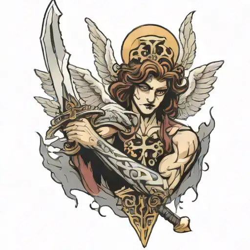 Fallen Angel Holding A Sword Surrounded