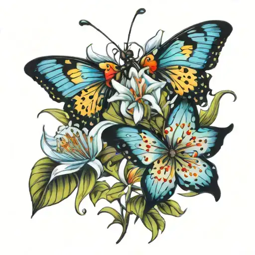 Spider Lilies With Blue Butterfly