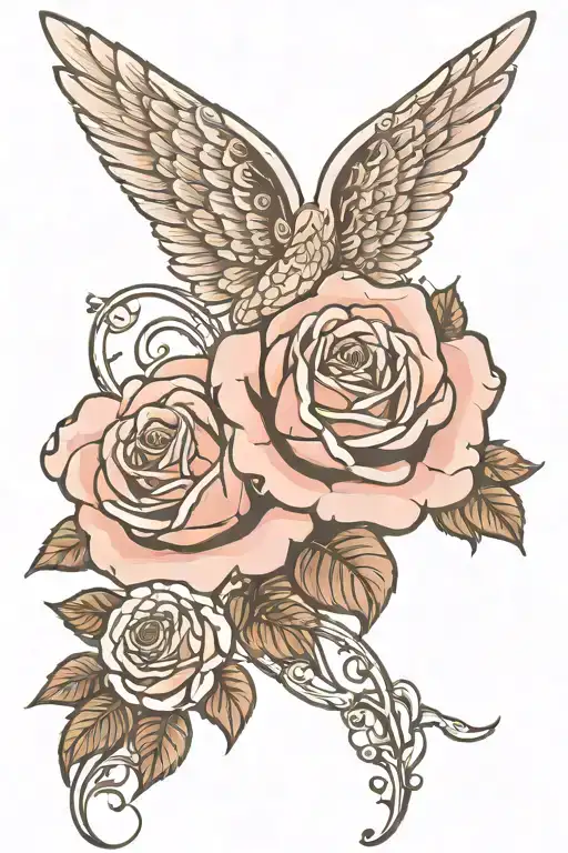 Rose With Angel Wings In The Middle Of The Rose