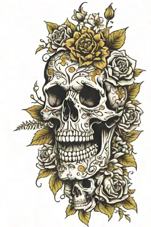 Skull And Birth Flowers Surrounding Them
