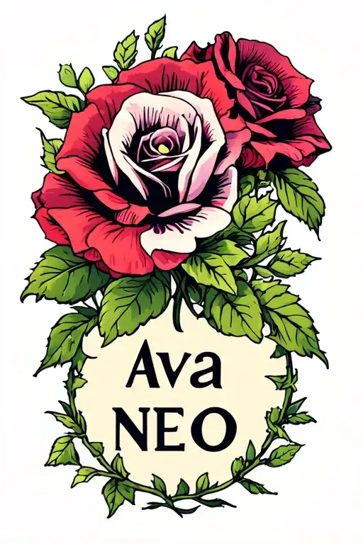 Sweet Pea Flower And Roses Intertwined Around The Name Ava