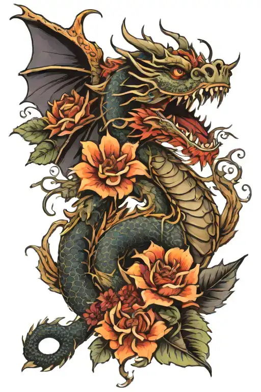 Uniqueness The Power Of The Dragon In Flowers And Leaves