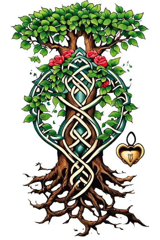 Tree Of Life Intertwined With Celtic Knots And Claddagh