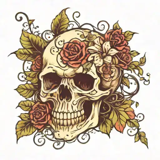 Skull With Vines Coming Out Of It Blooming