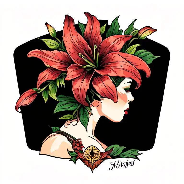 Western Back Tattoo With Lilys