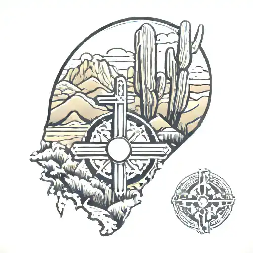 New Mexico Scene With Zia Symbol Incorporated