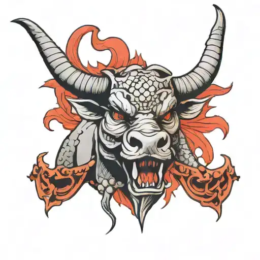 Bull Head With Dragon Wings Spread Wide