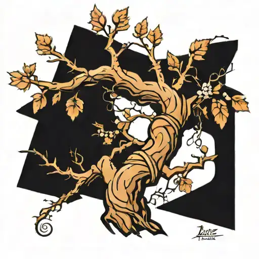 Beech Tree With A Twisting Spine And A Few Flowers Coming Off Branches