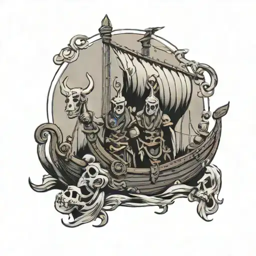 Viking Long Ship With Cowboy Skeleton Crew