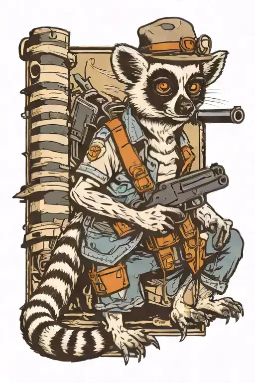 Lemur In Jorts With A Gun